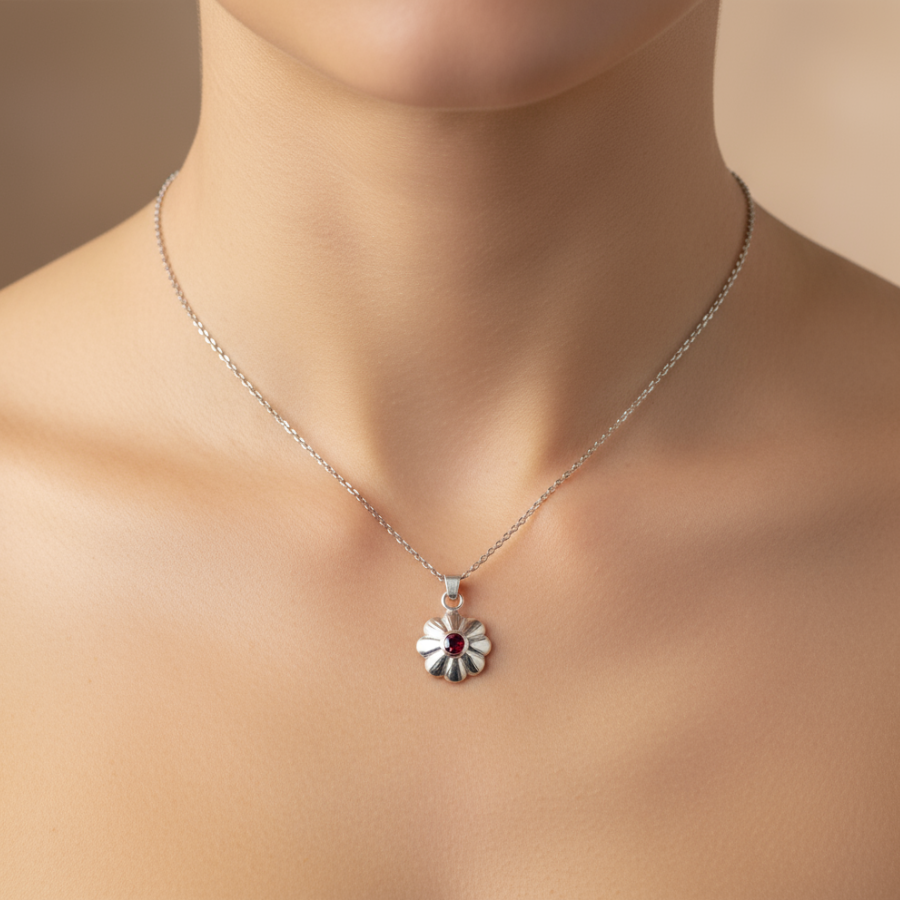 Close-up shoot of the Dahlia necklace.